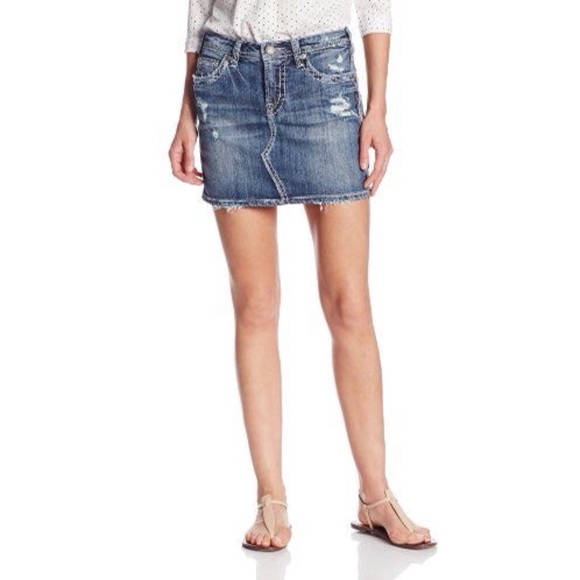 silver jean skirt